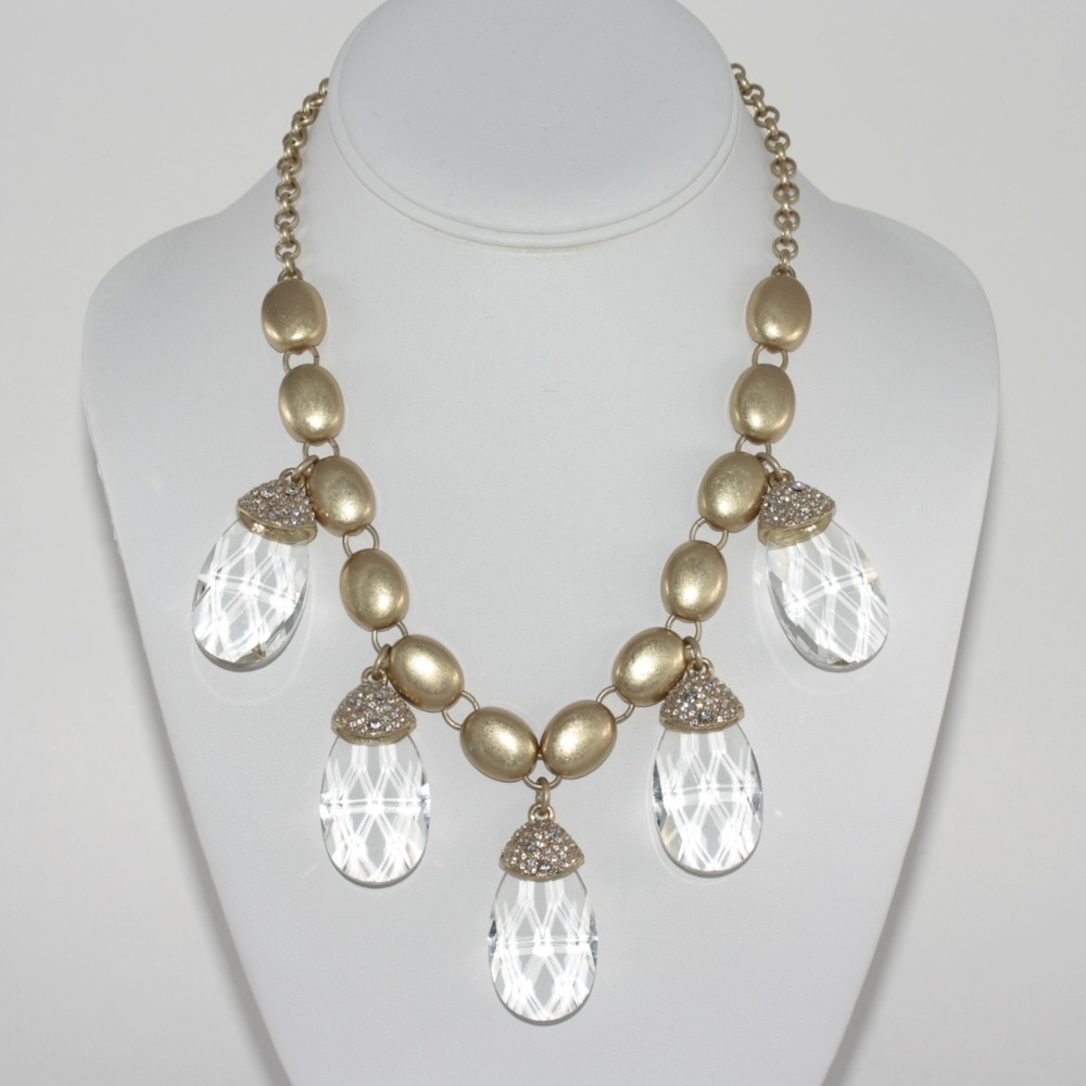 Pave + Glass Teardrop Statement Necklace